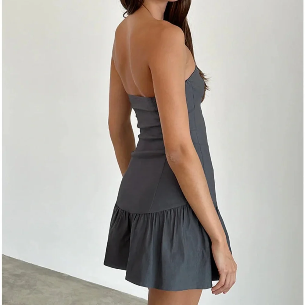 NWT Motel Sabina Bandeau Mini Dress In Charcoal Grey - Picture 4 of 6